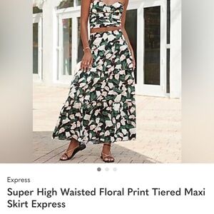 Express Black and Green Floral Maxi Skirt
